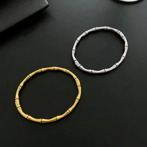 Bracelet Jonc En Bambou Acier Titane Charnière Ouvrable Rétro Simple Bijoux Minimalistes Pour Femmes