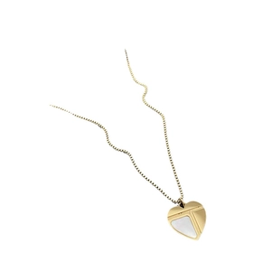 Collier cœur minimaliste en or 18 carats avec nacre blanche et incrustation en T