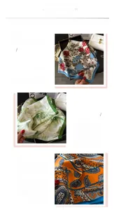 Detailed close-up showing silk-like floral patterns and fine printed textures of scarves