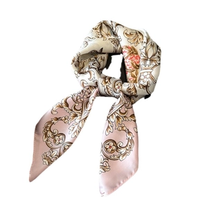 Silky floral square scarf with French baroque patterns and elegant pink gradient design