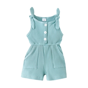 Pagliaccetto neonata verde menta a costine con spalline a fiocco e bottoni frontali