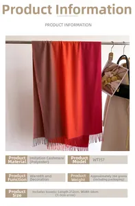 Detailansicht des Kaschmir-Imitat Schals mit Farbverlauf, Fransen und 212x68cm Abmessungen