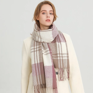 Plaid Scarf Shawl Imitation Cashmere Polyester Thick Warm Fringe Tassel Checkerboard Pattern Unisex Winter Fashion
