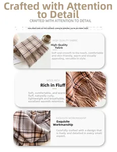 Vue détaillée de la texture du foulard à carreaux et des franges en laine douce