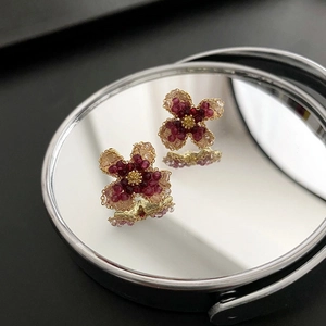 Flower Stud Earrings Copper With 925 Sterling Silver Earring Post Vintage French Style Beaded Jewelry For Women