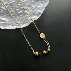 Asymmetric Splicing Chain Necklace Titanium Steel Gold Plated Metal Balls Round Pendant Minimalist Jewelry For Women
