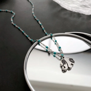 Elephant Pendant Necklace Stainless Steel With Turquoise Color Beads Minimalist Clavicle Chain Fashion Jewelry For Women