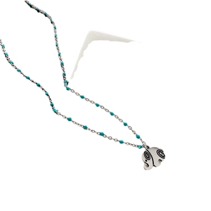 Bohemian style titanium steel elephant necklace with blue beads and silver chain