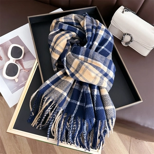 Classic Plaid Tassel Scarf Polyester Imitation Cashmere Warm Winter Shawl Wrap For Men Women Fashion Check Neck Warmer Large Shawls