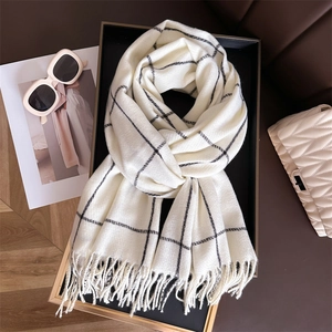 Plaid Scarf Cashmere Like Polyester Thick Warm Winter Long Tassel Shawl Wrap For Men Women Classic Fashionable Accessory