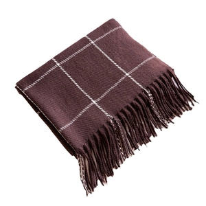 Classic coffee and white plaid cashmere scarf with tassel trim for autumn and winter