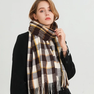 Femmes Hommes Écharpe à Carreaux Longue Douce Toucher Cachemire Écharpe d'Hiver Avec Franges Chaud Oversize Châle Mode Écharpe