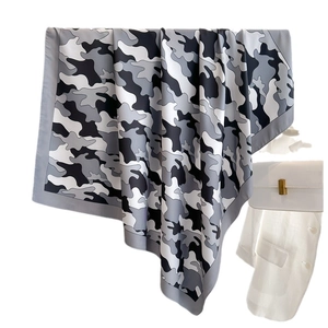 Cloud-print twill silk scarf with camouflage pattern and grey borders for women