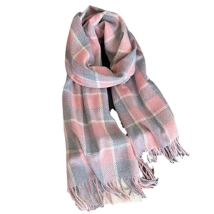 Écharpe à carreaux rose et gris avec franges en cachemire synthétique doux