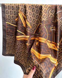 Detailed close-up showing the premium silk texture and classic F-letter vintage print
