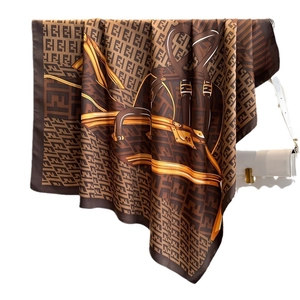 French vintage 90cm square silk scarf featuring classic monogram print and handbag design