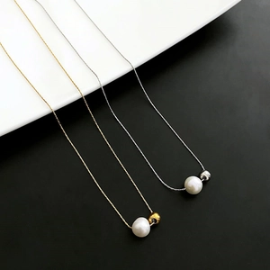 Collier Minimaliste Élégant Acier Titane Künstliche Perle Pendentif Künstliche Perle Ronde Bijoux De Chaîne De Clavicule Pour Femmes Accessoire De Mode