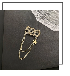 Gros plan sur la broche dorée 520 avec zircons et pendentif étoile à cinq branches