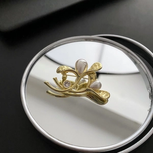 Elegant Golden Flower Branch Brooch High-Quality Copper With Faux Pearl And Zircon Pin For Women Suits Fashion Jewelry Gift