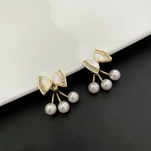 Bowknot Artificial Pearl Stud Earrings Gold Plated Copper With 925 Sterling Silver Earring Post Versatile Butterfly Jewelry For Women