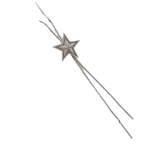 Silver retro star bolo tie necklace with adjustable sliding star buckle and metal chain