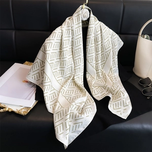Pañuelo Cuadrado de Satén Estampado de Lujo Francés para Mujer Bandana Elegante con Patrón Geométrico Moda Sarga Sedosa Pañuelo para la Cabeza Chal de Protección Solar