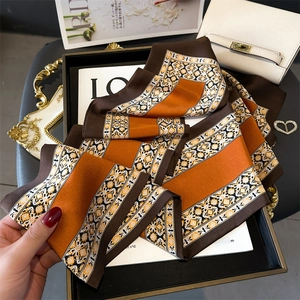 Elegant Floral Horse Head Print Skinny Scarf Faux Satin Satin Narrow Long Streamer For Neck Bag Handle Hair Ribbon Women