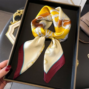 Elegant Square Satin Satin Like Scarf Chain Equestrian Print Neckerchief For Women Office Fashion Hair Wrap Bag Accessories