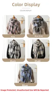 Collage of checkered cashmere-feel scarves with tassels in five various fashion colors