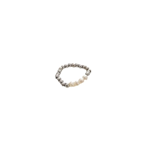 Minimalist stainless steel ring with beaded silver band and three natural freshwater pearls