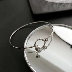 Minimalist Titanium Steel Bangle Bracelet Thin Wire Round Hook Ball Clasp Geometric Gold Silver Fashion Jewelry Gift