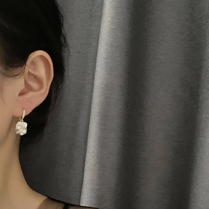 Elegant French vintage camellia drop earrings with gold hoops and textured pearl accents