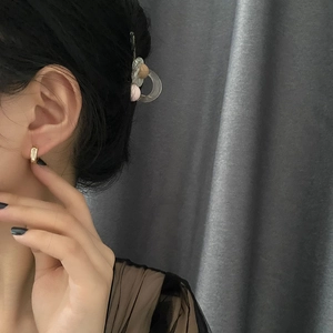 Boucles D'oreilles Huggie En Cuivre Plaqué Or Avec Incrustation De Coquille Bijoux De Mode Géométriques Pour Femmes