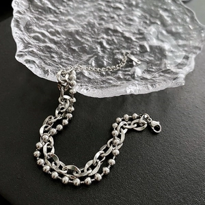 Bracciale A Strati In Acciaio Al Titanio Con Catena A Sfere E Maglie Minimalista Elegante Chic Gioielli Per Donna