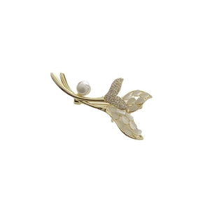 Broche queue de poisson élégante avec opale, perle et cristaux dorés brillants