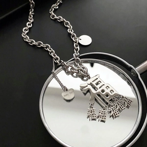 Fu Charakter Anhänger Halskette Titanstahl Dicke O Kette Herzanhänger Hip Hop Streetwear Punk Stil Schmuck Für Damen Herren