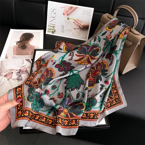Vintage Floral Print Square Scarf Faux Satin Satin Neckerchief Elegant Retro Versatile Hair Band Wrap For Women