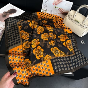 Polka dot silk scarf with rose floral pattern and stylish geometric patchwork design