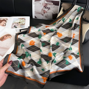 Foulard Carré Fausse Satin Motif Losanges Imprimé Fleuri Bloc De Couleur Carré De Cou Professionnel Élégant Femmes