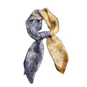 Vintage Paisleyschal aus Seidenimitat mit violett-gelbem Farbverlauf und Sonnenmuster