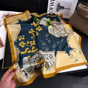 Detailed pattern of peony silk scarf with vintage chain design and Paris text