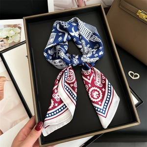 Retro Square Scarf Women Satin Feeling Satin Neck Scarf Elegant European Architecture Paisley Print Handbag Hair Wrap