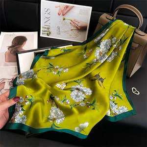 Elegant Square Satin Feeling Scarf Satin Floral Bird Butterfly Print Vintage Neck Kerchief Hair Wrap For Women