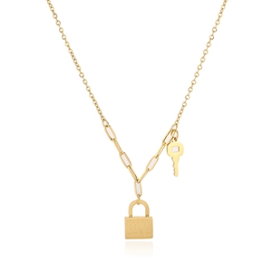 Elegantes Goldhalsketten-Set aus Titan mit Schloss und Schlüssel und Gravur LOVE