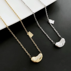 Stainless Steel Luck Letter Zircon Bean Pendant Necklace For Women Minimalist Korean Style Elegant Accessory Jewelry