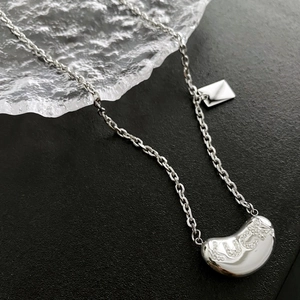 S925 silver bean pendant necklace with LUCKY engraving and envelope charm on O-chain