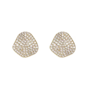 Sparkling S925 silver needle irregular geometric stud earrings with pavé crystals