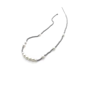 Men's fashion pearl necklace with silver beads in a minimalist streetwear design