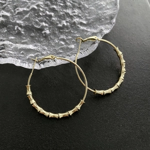 Gold Bamboo Knot Texture Large Hoop Earrings Copper Minimalist Geometric Lightweight Luxury Statement Jewelry For Women