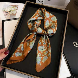 Vintage Ethnic Paisley Print Satin Square Scarf For Women Bohemian Silky Feeling Decorative Neck Scarf Head Scarf Handkerchief